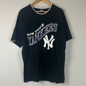 Vintage 90s MLB New York Yankees Tee - MLB, Black with White and Blue Print - XL
